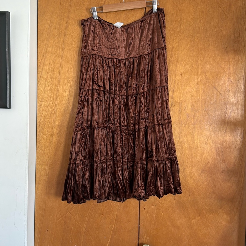 Vintage Crushed Velvet Tiered Midi Skirt